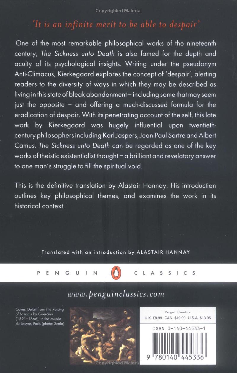 The Sickness unto Death by Soren Kierkegaard