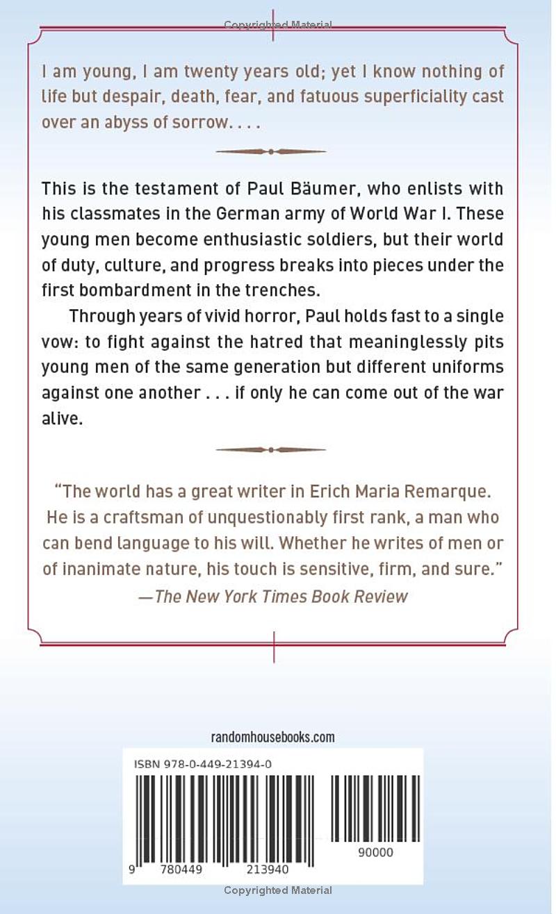 All quiet on the western front by Erich Maria Remarque